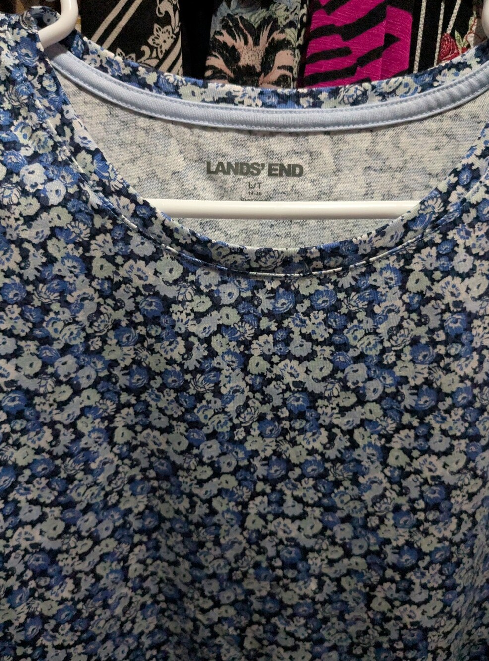 Lands' End Blue and White Floral Short Sleeve Tee